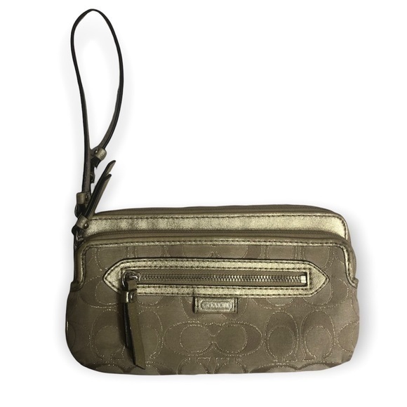 Coach double pocket gold jacquard signature c wristlet clutch bag - Picture 1 of 16